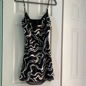 Black and White Cowel Neck Spaghetti Strap Dress